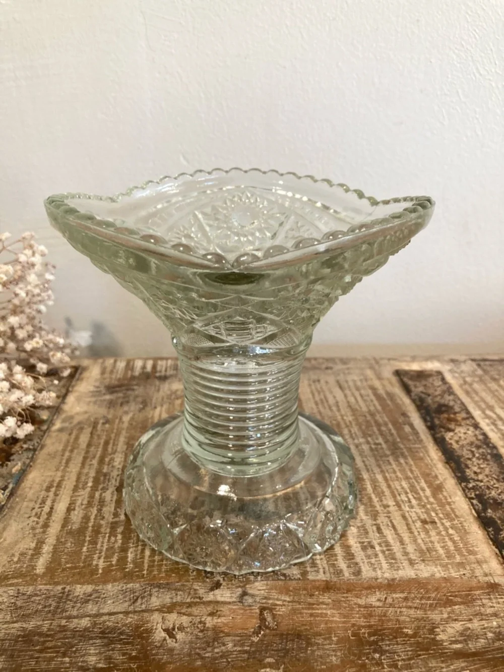 Mismatched Glass Punch Bowl and Base Flowers Pattern